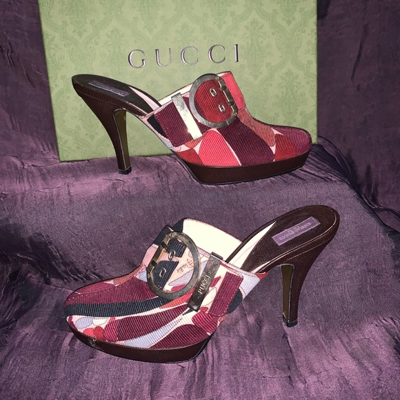 “DONATED” Emilio Pucci, Corduroy w/ Brass Buckle, Platform Heeled Mules, S 40 - Picture 2 of 10